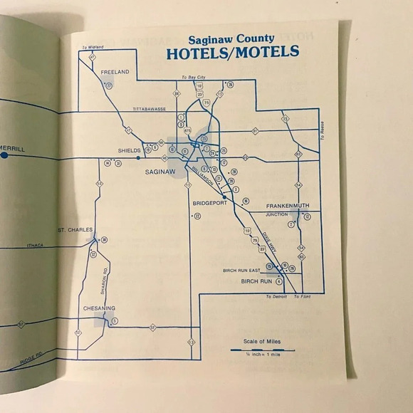 Vintage Saginaw County Hotels Motels State of Michigan Map Brochure Pamphlet - Picture 6 of 10